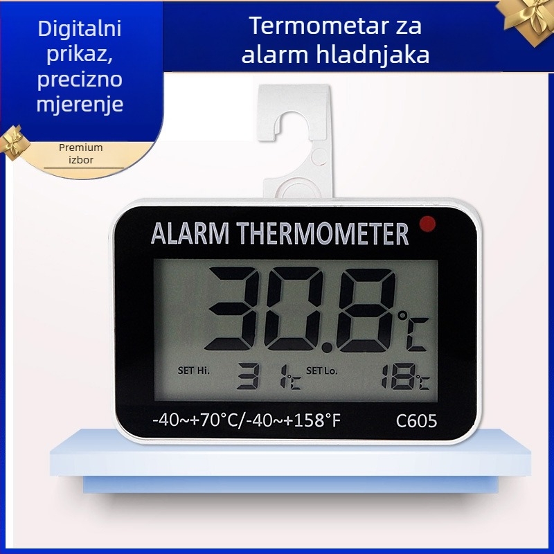 C605 Unutarnji/Vanjski mjerni uređaj za temperaturu s alarmom za hladnjak i kontrolom temperature (-40 do 70°C)