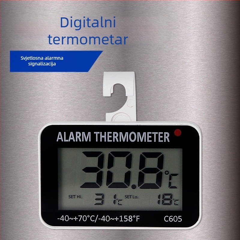 C605 Unutarnji/Vanjski mjerni uređaj za temperaturu s alarmom za hladnjak i kontrolom temperature (-40 do 70°C)