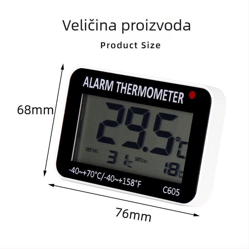 C605 Unutarnji/Vanjski mjerni uređaj za temperaturu s alarmom za hladnjak i kontrolom temperature (-40 do 70°C)