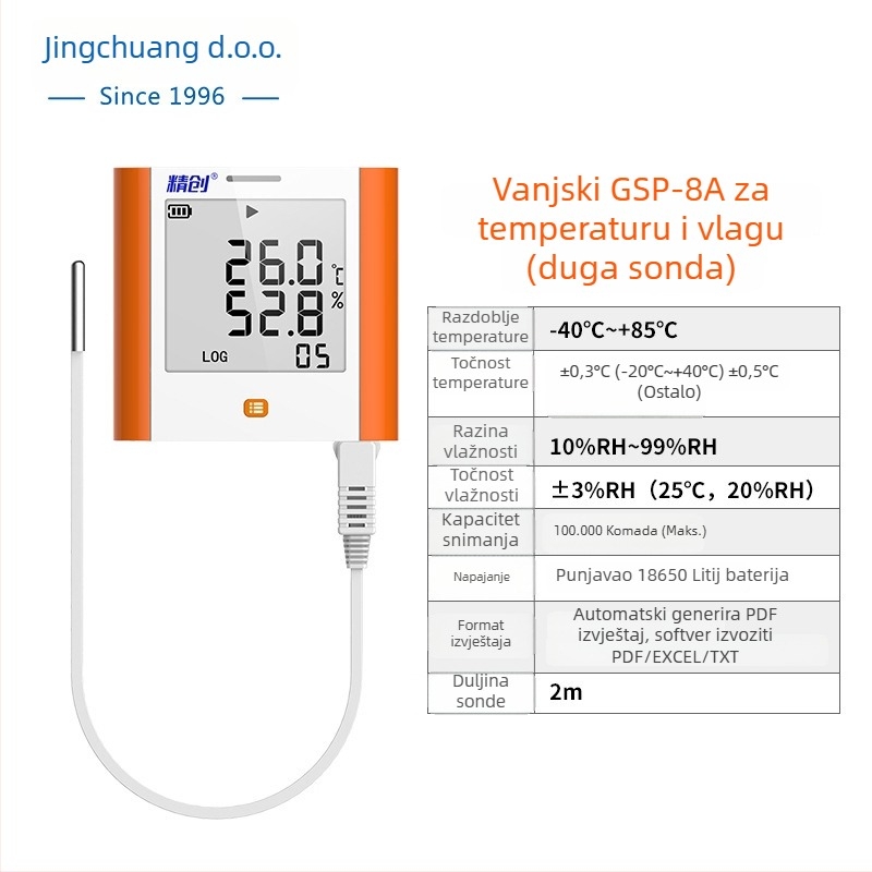 GSP-8A Registrator temperature i vlage sa velikim zaslonom za medicinske hladnjake, ormariće s lijekovima, arhive, laboratorije i skladišne prostore; USB napajanje ili 3,6V jednokratna litijska baterija