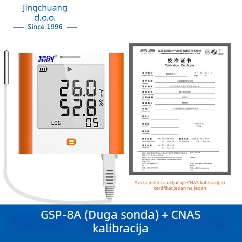 GSP-8A Registrator temperature i vlage sa velikim zaslonom za medicinske hladnjake, ormariće s lijekovima, arhive, laboratorije i skladišne prostore; USB napajanje ili 3,6V jednokratna litijska baterija