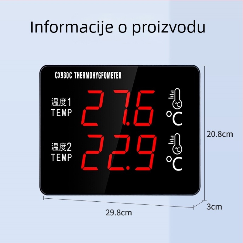 Dvostrani termometar za vodu s velikim zaslonom i senzorom, namijenjen uzgoju i skladištenju