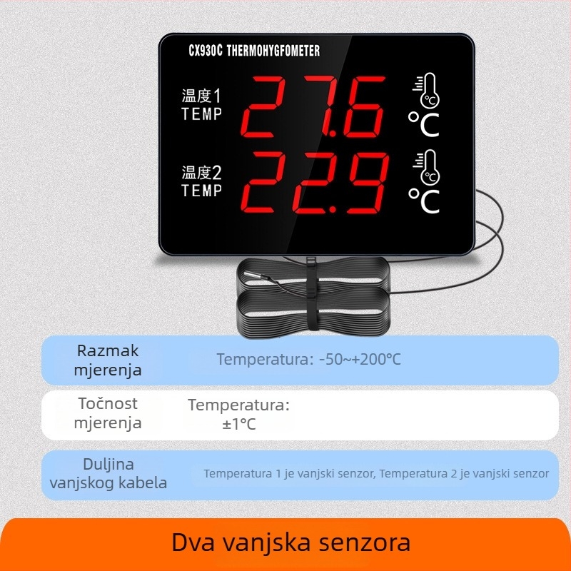 Dvostrani termometar za vodu s velikim zaslonom i senzorom, namijenjen uzgoju i skladištenju