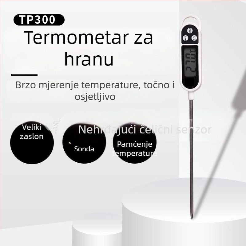 Tp300 Hrana termometar s sondom za kuhinju i roštilj — digitalni termometar, mjeri temperaturu vode, ulja i mlijeka
