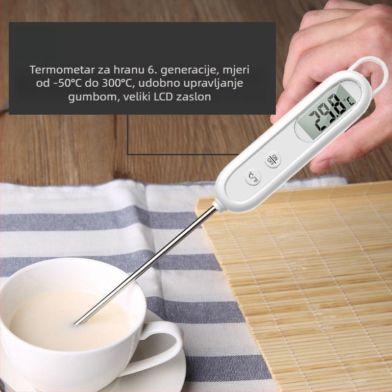 BBQ termometar s sondom za vodu - brzo očitavanje, rezolucija 0.1°C, termometar za hranu