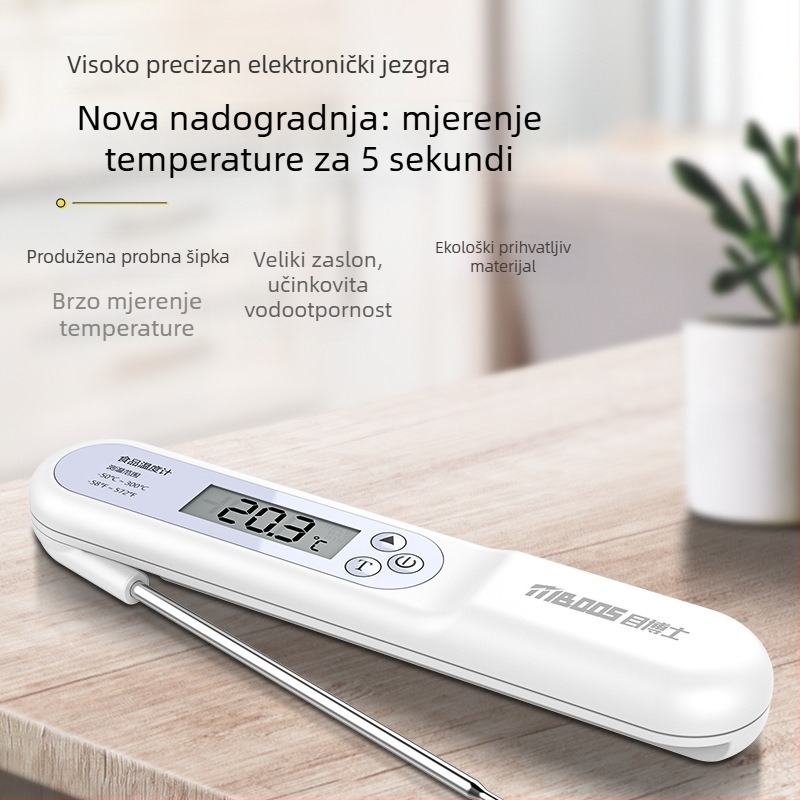 Digitalni termometar sa sondom za kuhinju i hranu – visoka preciznost, digitalni prikaz, mjeri temperaturu maslaca i mlijeka za bebe, baterija dugmeta 1,5V
