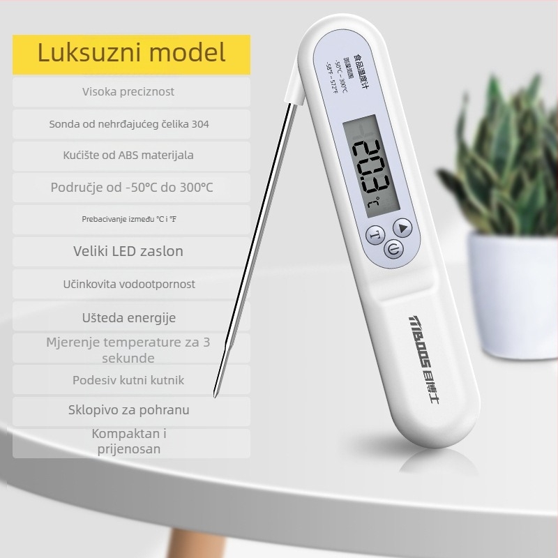 Digitalni termometar sa sondom za kuhinju i hranu – visoka preciznost, digitalni prikaz, mjeri temperaturu maslaca i mlijeka za bebe, baterija dugmeta 1,5V