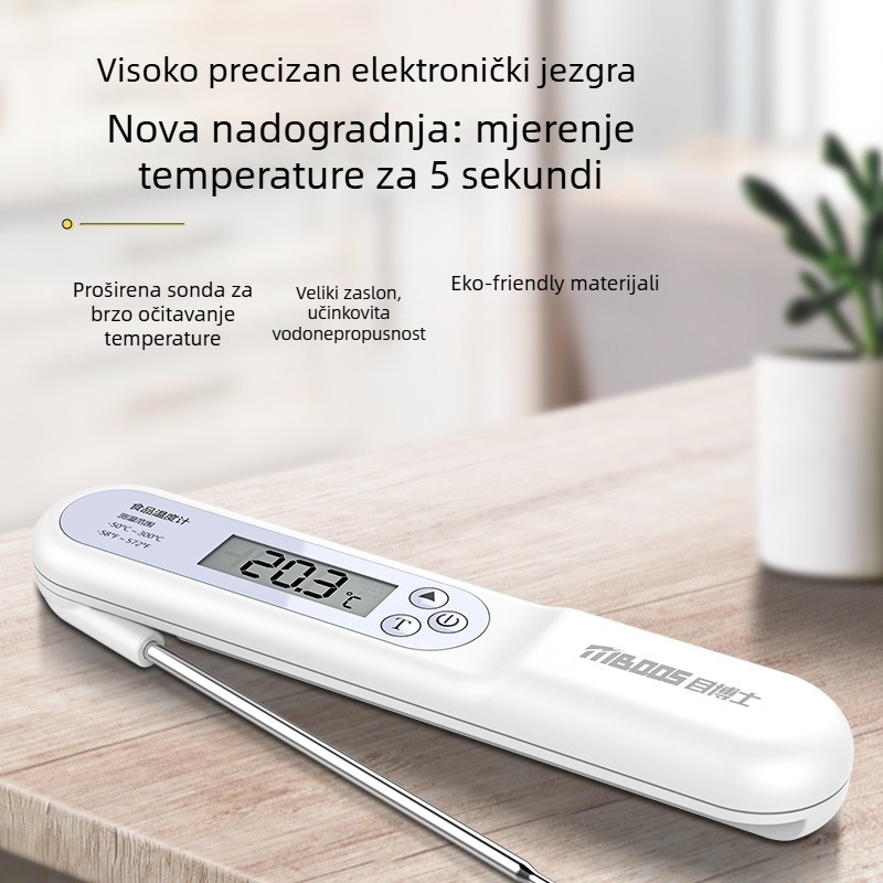 Digitalni termometar sa sondom za kuhinju i hranu – visoka preciznost, digitalni prikaz, mjeri temperaturu maslaca i mlijeka za bebe, baterija dugmeta 1,5V