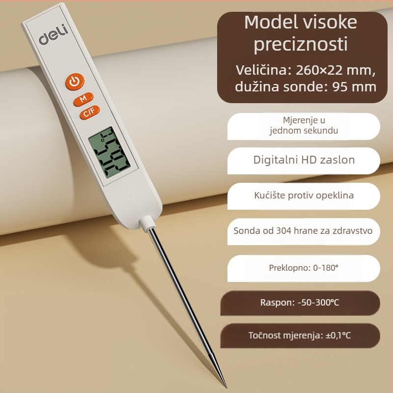 Termometar za hranu s sondom – Visoko precizan kuhinjski termometar za vodu, ulje, mlijeko i hranu, model DL333310