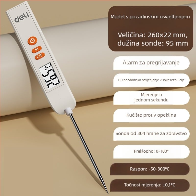 Termometar za hranu s sondom – Visoko precizan kuhinjski termometar za vodu, ulje, mlijeko i hranu, model DL333310
