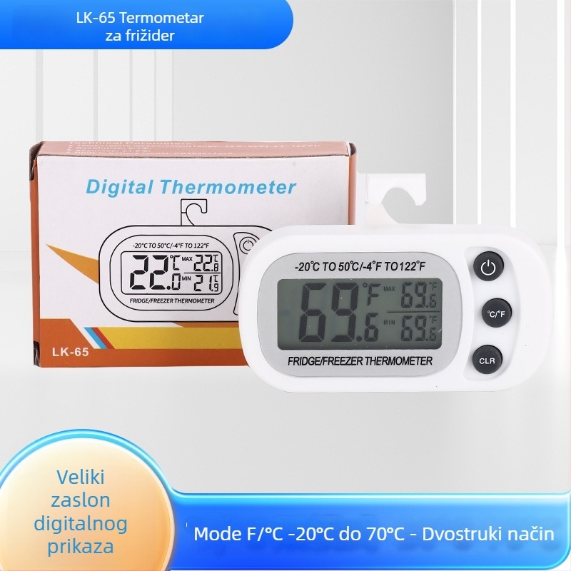 Kućni pametni termometar za hladnjak s velikim zaslonom, elektronički digitalni termometar za hladnjak i zamrzivač, točnost mjerenja 1.0°C, rezolucija 0.1°C, 100 kom. u kutiji