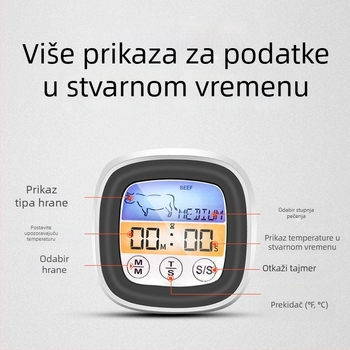 Termometar za ulje sa nehrđajućom sondom, digitalni zaslon, tajmer, visoka preciznost, kuhinja i pečenje