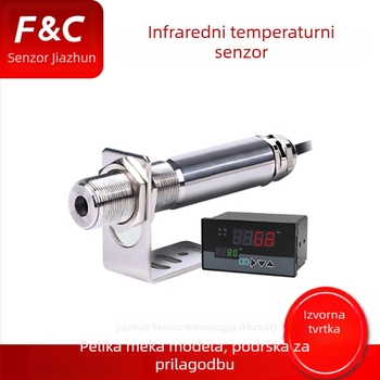 Infracrveni senzor temperature s inline transmiterom — nekontaktna metalna IR sonda; Okolišna temperatura 0–60°C; Napajanje DC24V; Kućište: nehrđajući čelik
