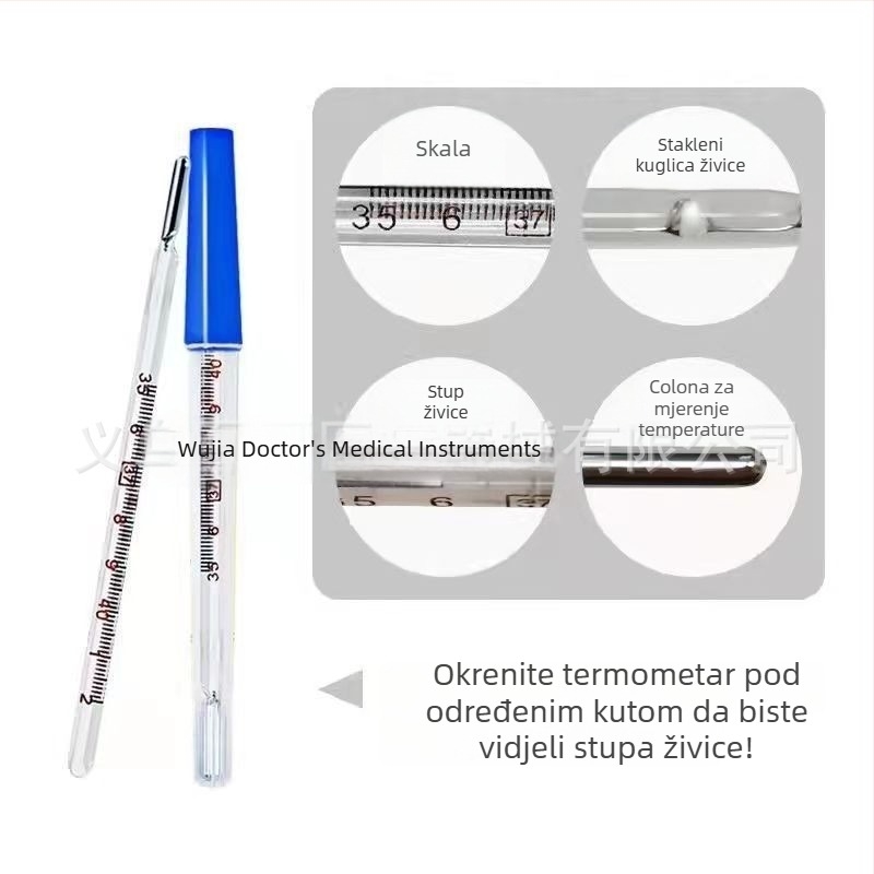 Stakleni živin termometar trokutastim štapićem, za odrasle i djecu, za oralno i pazušno mjerenje, brzo mjerenje temperature