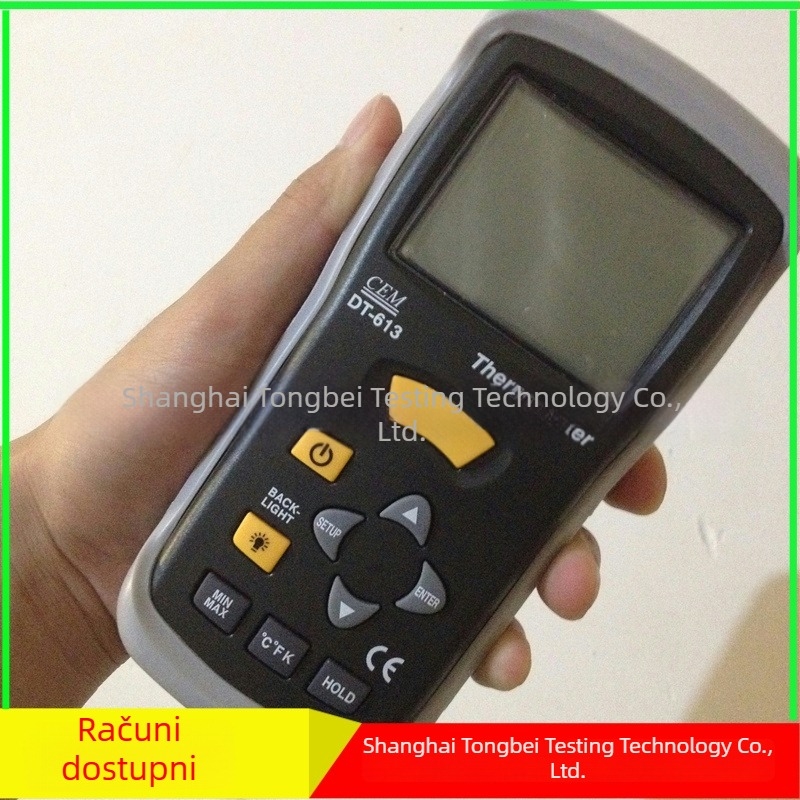 DT-613 Ručni dvokanalni mjerač temperature kalupa, kontaktno mjerenje, s termoparom, raspon -200°C do 1372°C, rezolucija 0.1°C, točnost ±0.5%±1°C