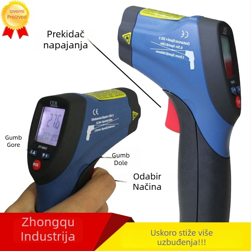 Ručni infracrveni termometar DT-8830+ s laserskim pokazivačem za industrijske objekte, napajanje 9V baterijom