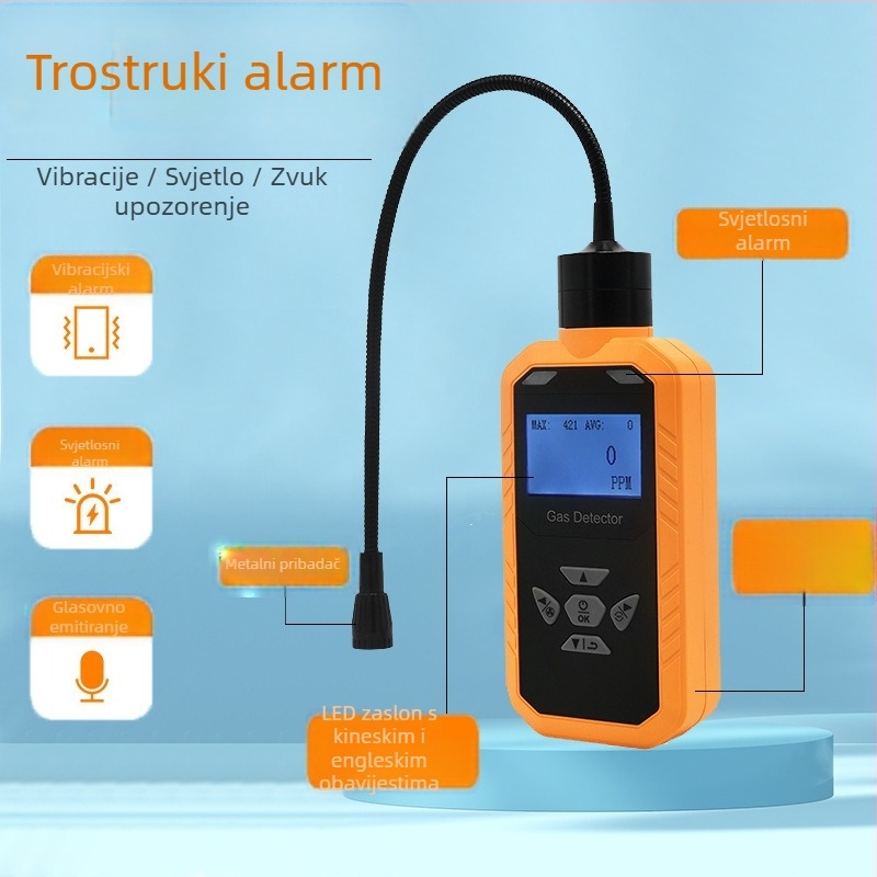 Prijenosni detektor zapaljivih plinova, model 502, raspon 0-100 LEL i 0-1000 PPM, točnost 1%, detektira metan, propan, izobutan, etan i druge zapaljive plinove.