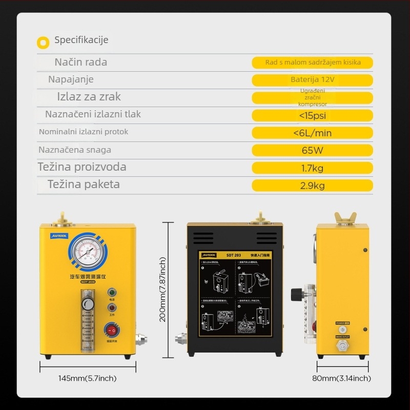 AUTOOL SDT203 automobilski detektor dima, sustav cijevi za automobil, 12 V, -20 do 75°C