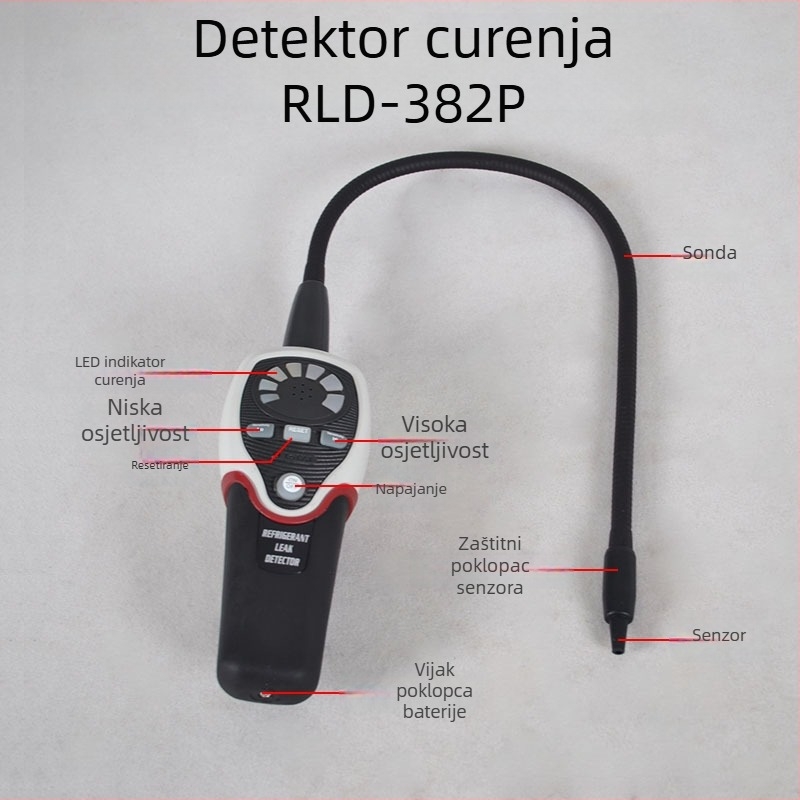 RLD-382P halogenski detektor curenja — otkriva R134A, R12, R22; stabilan, osjetljiv, s mikroprocesorom