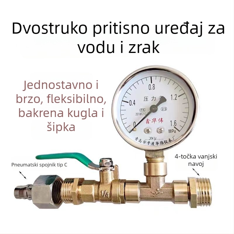 Set za ispitivanje tlaka vode za PPR cijevi s vodovodnim razvodnikom i manometrom za sustav podnog grijanja