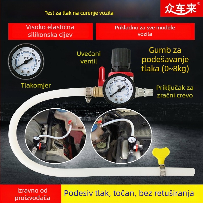 Detektor curenja vodnog spremnika i tester sustava hlađenja automobila, plastično-metalna konstrukcija, otkrivanje curenja pod pritiskom, 1 komplet