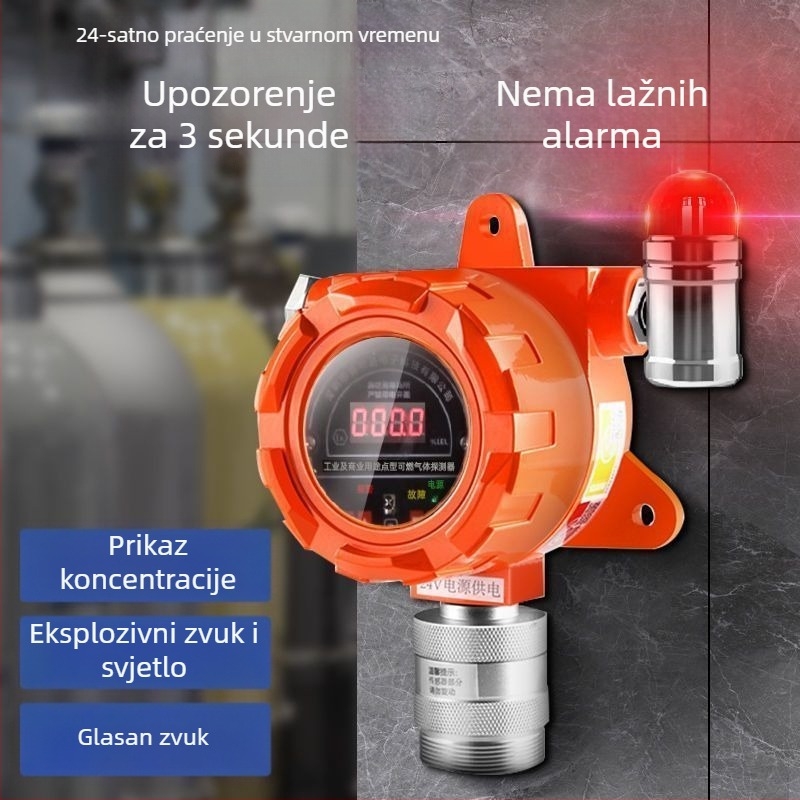 Fiksni alarm za curenje plina za zapaljive plinove, industrijska/komercijalna upotreba, 5–100% LEL, ±3% LEL, 220V, mrežno napajanje, model Industrial gas alarm (ABS)