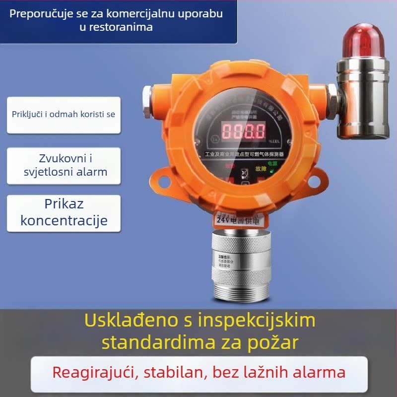 Fiksni alarm za curenje plina za zapaljive plinove, industrijska/komercijalna upotreba, 5–100% LEL, ±3% LEL, 220V, mrežno napajanje, model Industrial gas alarm (ABS)