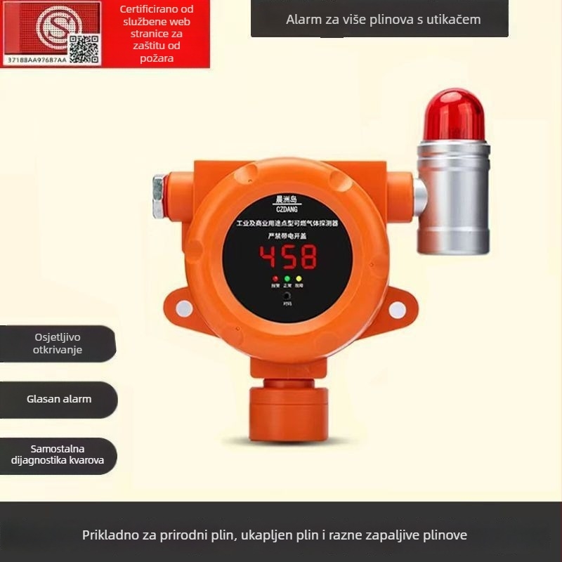 Fiksni alarm za curenje plina za zapaljive plinove, industrijska/komercijalna upotreba, 5–100% LEL, ±3% LEL, 220V, mrežno napajanje, model Industrial gas alarm (ABS)