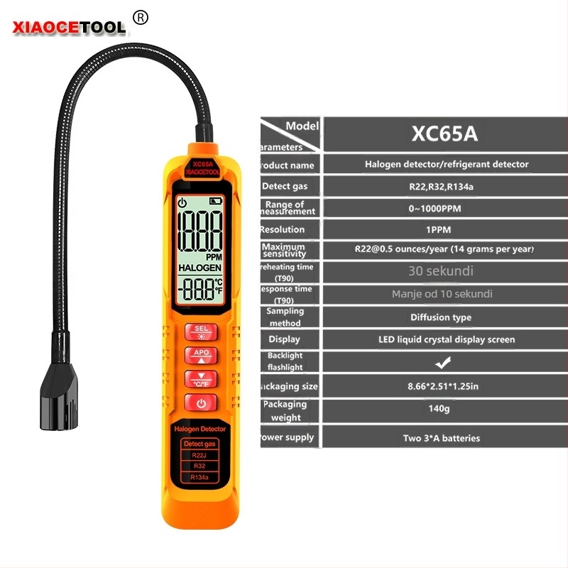 XIAOCETOOL XC65A/B halogenski detektor curenja, raspon 0-1000 ppm, za R22/R32/R134a