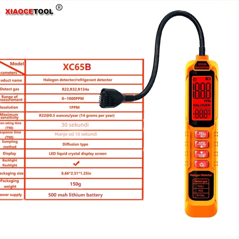 XIAOCETOOL XC65A/B halogenski detektor curenja, raspon 0-1000 ppm, za R22/R32/R134a