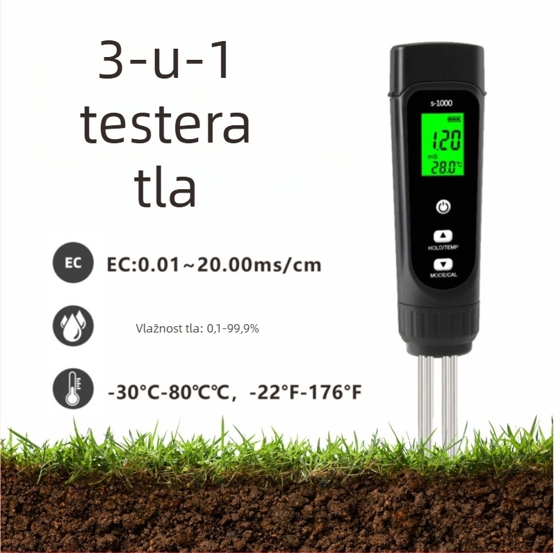 Tlo tester YY-1000 s EC 0.01-20.00 ms/cm i mjerenjem temperature (pogodno za tlo, voćnjake i hidroponiku)