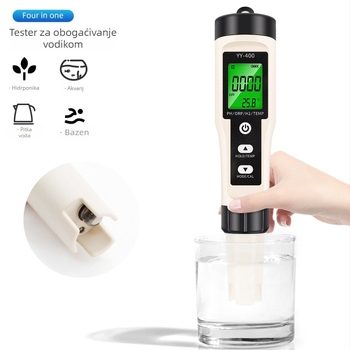 Prijenosni pH mjerač 4-in-1 s ORP, temperaturom i vodikom - raspon 0-14 pH, točnost ±0,05, LED pozadinsko osvjetljenje, model YY-400.