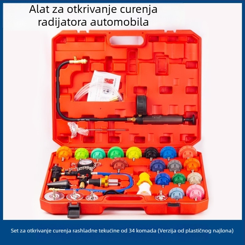 Set za testiranje tlaka i otkrivanje curenja rashladnog sustava automobila, 34 dijela, vakuumski manometar, model jkfj578jk3412