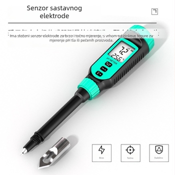 Hima PH818T prijenosni pH meter – digitalni zaslon, oštri vrh sonde, raspon 0.0–14.0 pH, točnost ±0.1 pH, temperaturna kompenzacija 0–70°C, napajanje 1.5V