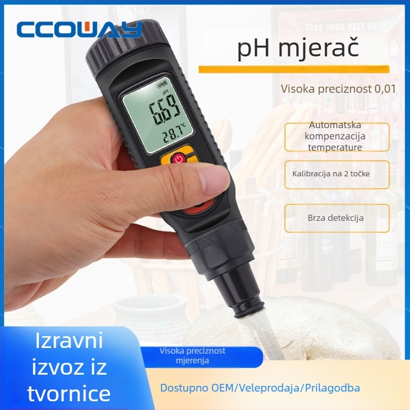 Prijenosni pH mjerač PH-08 za akvarij — raspon 0–14 pH, točnost 0,1 pH, LCD zaslon, kompozitna elektroda, kompenzacija temperature 0–50°C