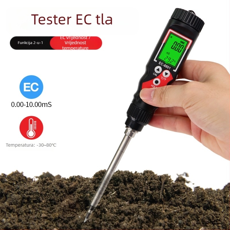 EC tester za tlo, dvostruki mjerač provodljivosti i temperature, visokoprecizan digitalni prikaz za stakleničko hidroponsko uzgoj