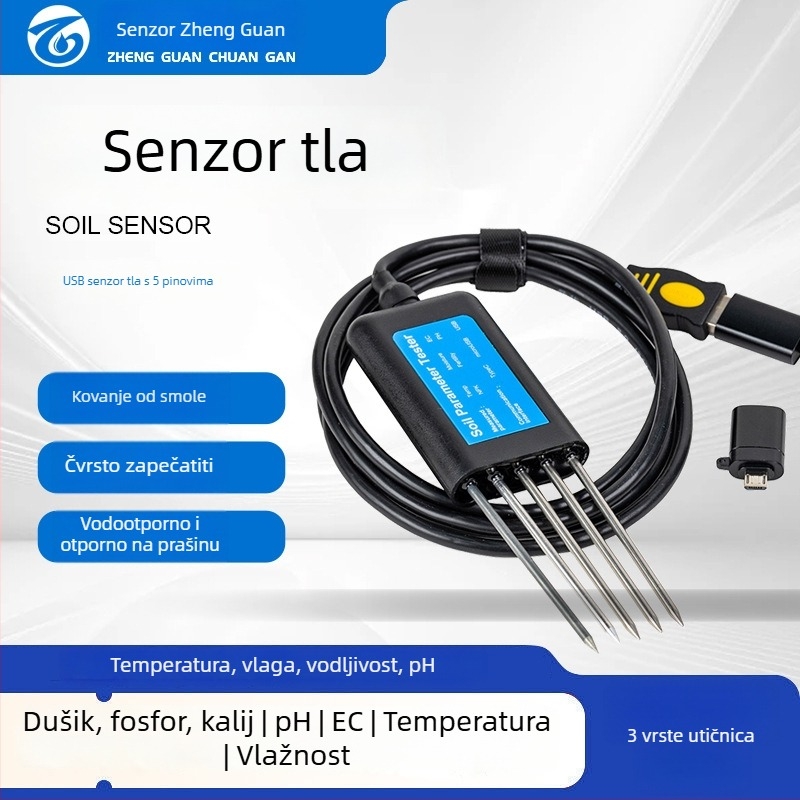 Senzor za praćenje tla USB osam u jedan: EC, temperatura, vlaga tla, pH i NPK