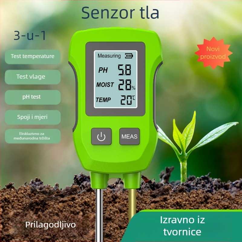 Sonda tester tla – digitalni detektor pH i vlage, model SGS07, točnost ±0,2, masa 120 g, za ispitivanje tla