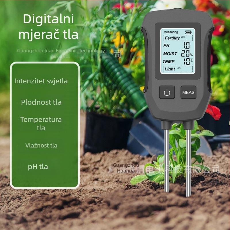 Pet-in-1 digitalni mjerni uređaj za tlo za lončanice – mjeri temperaturu tla, vlagu, plodnost, pH vrijednost i kompost