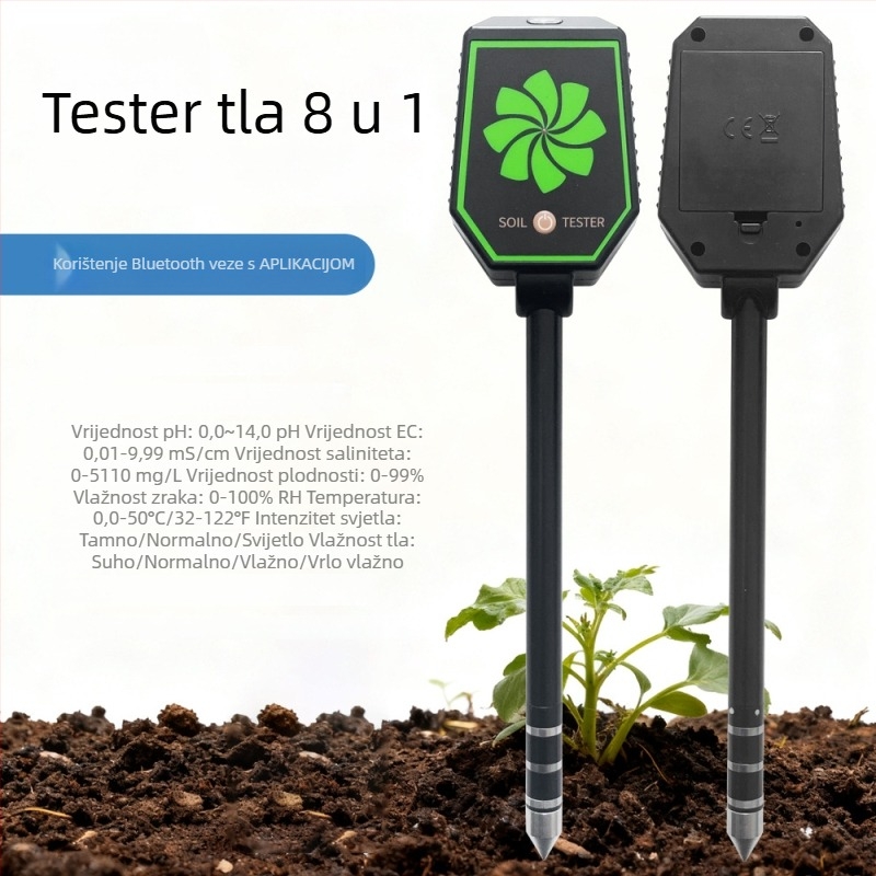 Pametni Bluetooth tester tla, osam u jednom za staklenike — mjerenje EC, pH i saliniteta