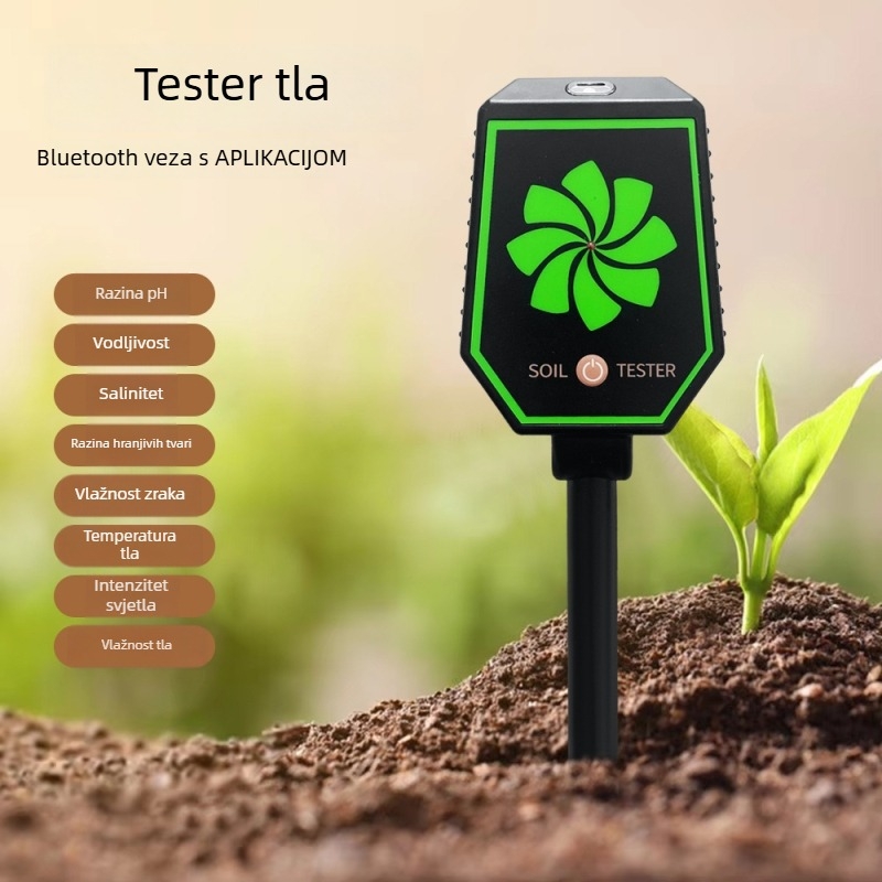 Pametni Bluetooth tester tla, osam u jednom za staklenike — mjerenje EC, pH i saliniteta