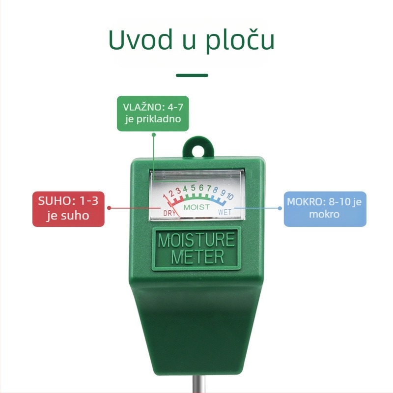Mjerac vlage tla s četverokutnom glavom za saksije — tester tla s jednom iglom