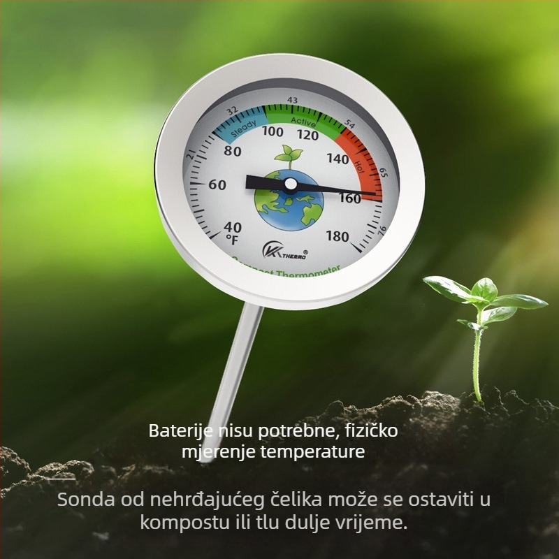 Termometar za tlo i kompost od nehrđajućeg čelika sa sondom za vrtlarstvo