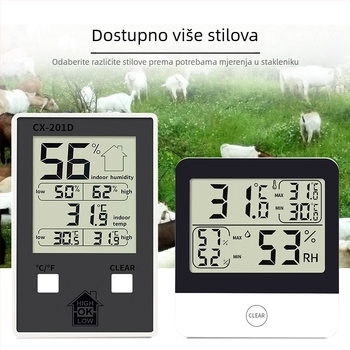 Mjerač temperature i vlage za staklenik s digitalnim prikazom, zapis visoke i niske temperature, model L-260