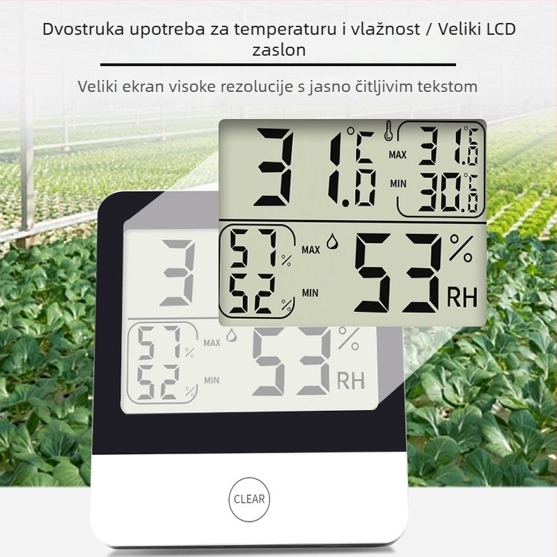 Mjerač temperature i vlage za staklenik s digitalnim prikazom, zapis visoke i niske temperature, model L-260