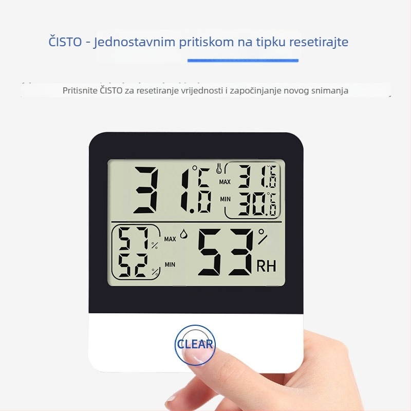 Mjerač temperature i vlage za staklenik s digitalnim prikazom, zapis visoke i niske temperature, model L-260