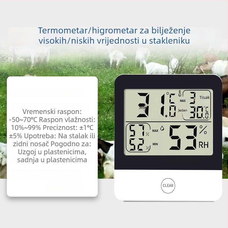 Mjerač temperature i vlage za staklenik s digitalnim prikazom, zapis visoke i niske temperature, model L-260
