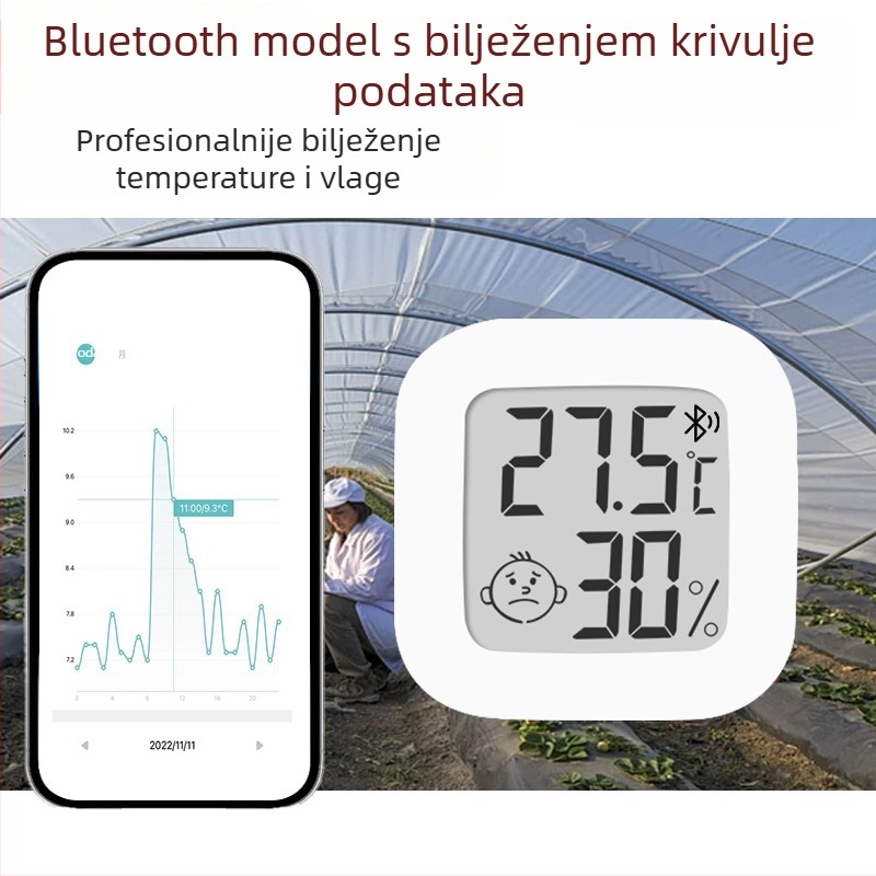 Mjerač temperature i vlage za staklenik s digitalnim prikazom, zapis visoke i niske temperature, model L-260