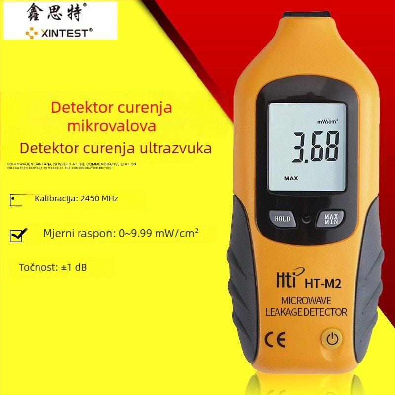 HT-M2 Detektor mikrovlnnih curenja, mjerač elektromagnetskog zračenja, opseg mjerenja 0–9.99 mW/cm², točnost ±1 dB, rezolucija 0.01, napajanje 9V baterijom