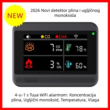 Sanxie A1 4-u-1 gasni alarm i detektor ugljičnog monoksida uz mjerenje temperature i vlage